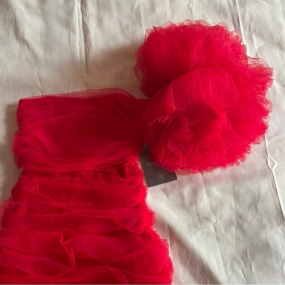 NEW! House of CB- Noelle Scarlet Mini Dress Red Ruffle Ball One Sleeve Size S - Picture 5 of 10